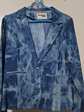 Savanna Jane Blue Tie-Dye Single-Button Blazer